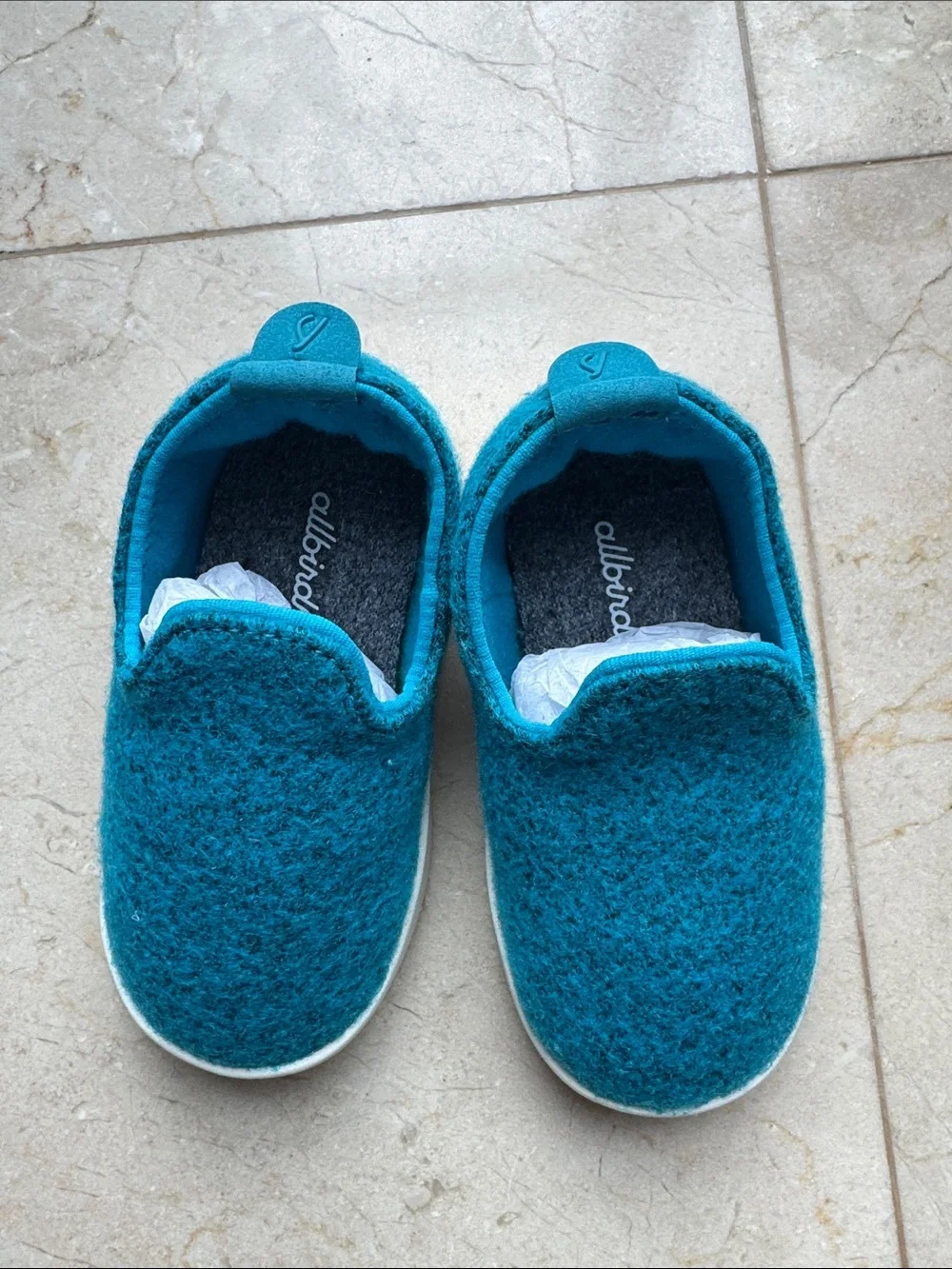 allbirds Kids Teal Wool Slip-On Sneakers with White Sole